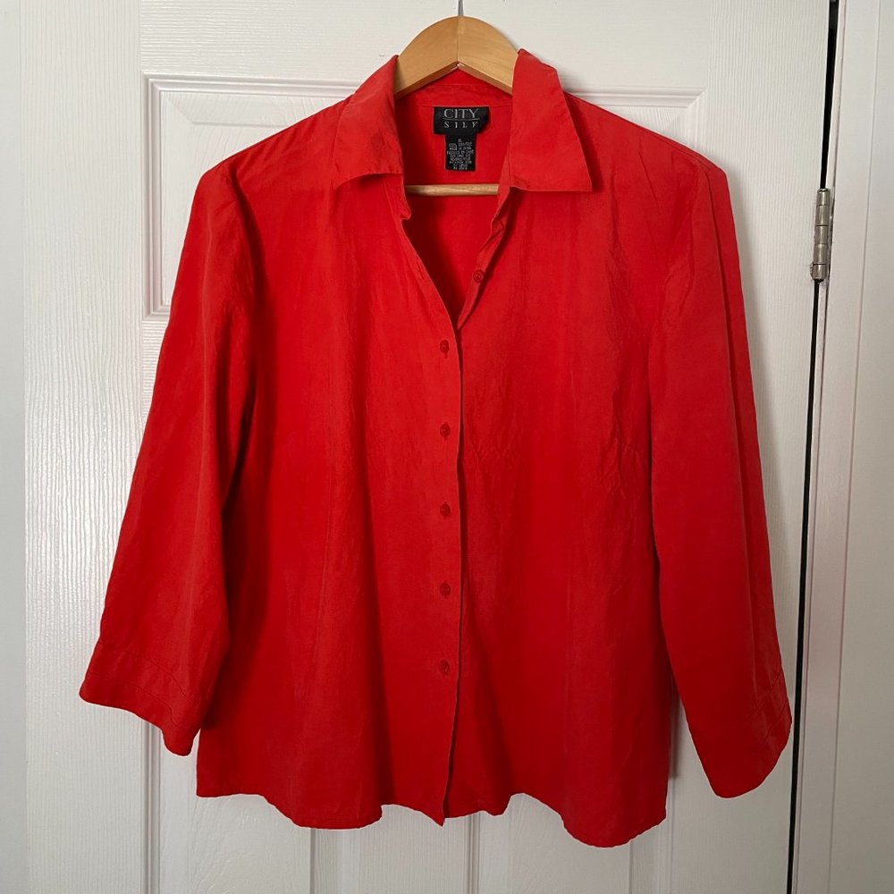 City Silk -100% silk -   button down blouse - size XL